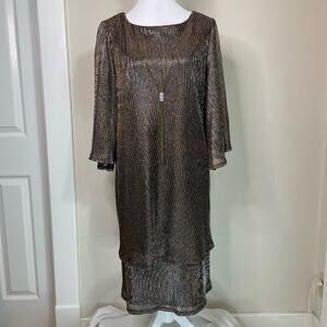 Jessica Howard Gold Silver Bronze Metallic Tier Dress Size 12